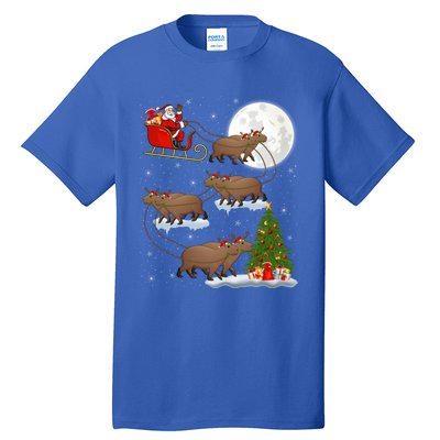 Funny Xmas Lighting Tree Santa Riding Capybara Christmas Gift Tall T-Shirt