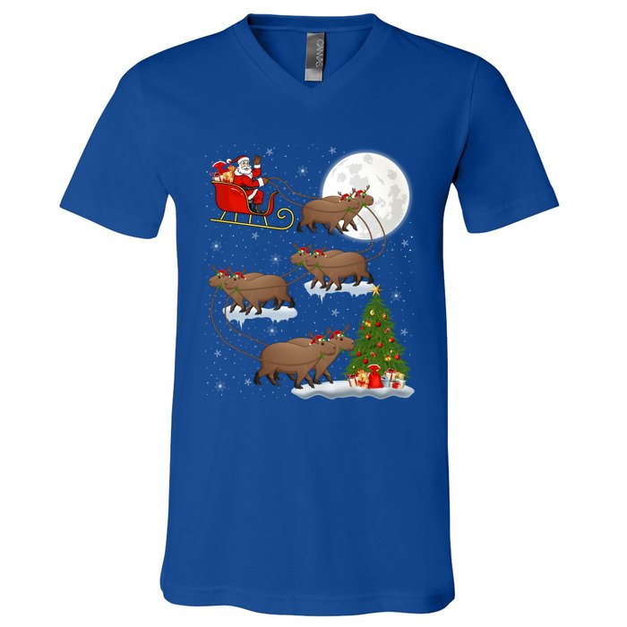 Funny Xmas Lighting Tree Santa Riding Capybara Christmas Gift V-Neck T-Shirt