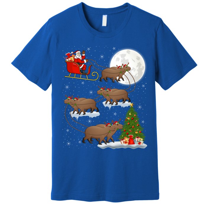 Funny Xmas Lighting Tree Santa Riding Capybara Christmas Gift Premium T-Shirt