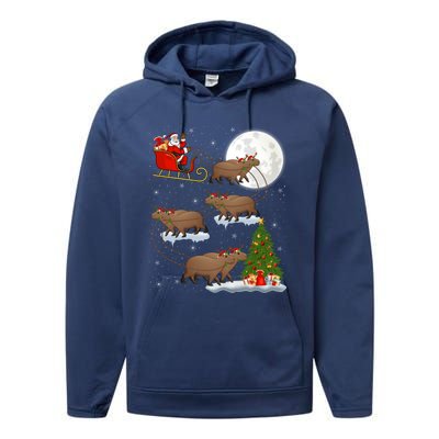 Funny Xmas Lighting Tree Santa Riding Capybara Christmas Gift Performance Fleece Hoodie