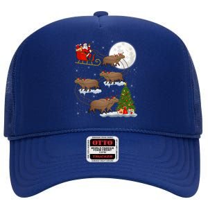 Funny Xmas Lighting Tree Santa Riding Capybara Christmas Gift High Crown Mesh Back Trucker Hat