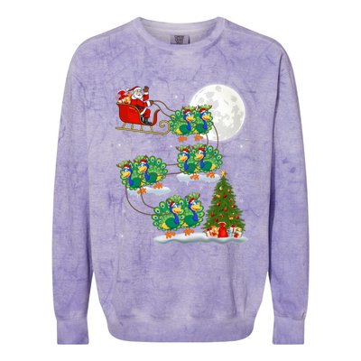 Funny Xmas Lighting Tree Santa Riding Peacock Christmas Funny Gift Colorblast Crewneck Sweatshirt