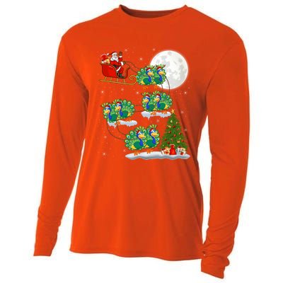 Funny Xmas Lighting Tree Santa Riding Peacock Christmas Funny Gift Cooling Performance Long Sleeve Crew