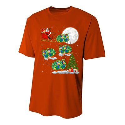 Funny Xmas Lighting Tree Santa Riding Peacock Christmas Funny Gift Performance Sprint T-Shirt