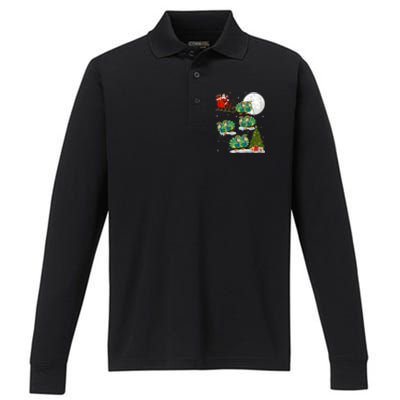 Funny Xmas Lighting Tree Santa Riding Peacock Christmas Funny Gift Performance Long Sleeve Polo