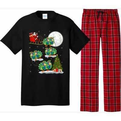 Funny Xmas Lighting Tree Santa Riding Peacock Christmas Funny Gift Pajama Set