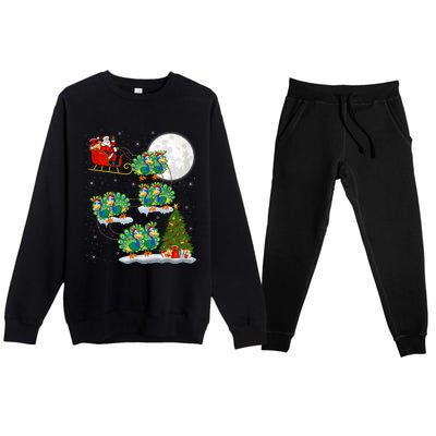 Funny Xmas Lighting Tree Santa Riding Peacock Christmas Funny Gift Premium Crewneck Sweatsuit Set