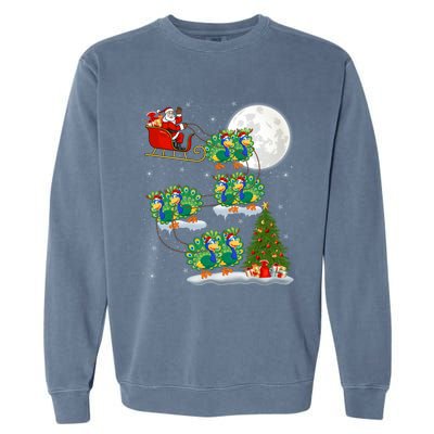 Funny Xmas Lighting Tree Santa Riding Peacock Christmas Funny Gift Garment-Dyed Sweatshirt