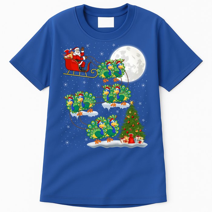 Funny Xmas Lighting Tree Santa Riding Peacock Christmas Funny Gift Tall T-Shirt