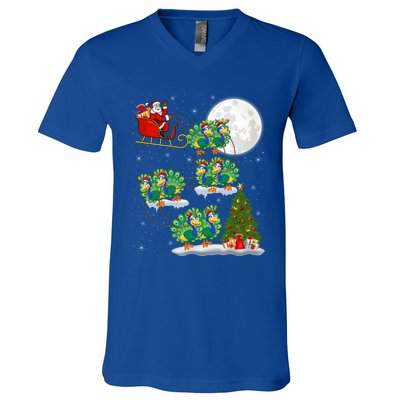 Funny Xmas Lighting Tree Santa Riding Peacock Christmas Funny Gift V-Neck T-Shirt