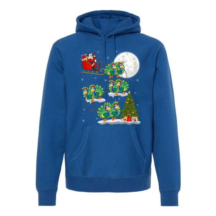 Funny Xmas Lighting Tree Santa Riding Peacock Christmas Funny Gift Premium Hoodie