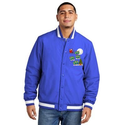 Funny Xmas Lighting Tree Santa Riding Peacock Christmas Funny Gift Insulated Varsity Jacket