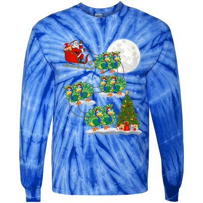 Funny Xmas Lighting Tree Santa Riding Peacock Christmas Funny Gift Tie-Dye Long Sleeve Shirt