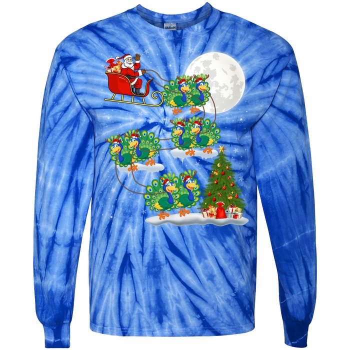 Funny Xmas Lighting Tree Santa Riding Peacock Christmas Funny Gift Tie-Dye Long Sleeve Shirt