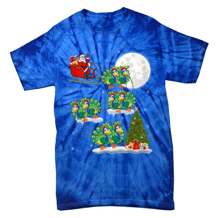 Funny Xmas Lighting Tree Santa Riding Peacock Christmas Funny Gift Tie-Dye T-Shirt