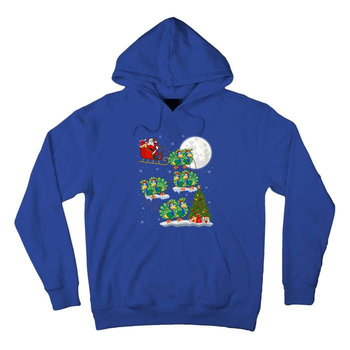 Funny Xmas Lighting Tree Santa Riding Peacock Christmas Funny Gift Tall Hoodie