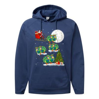 Funny Xmas Lighting Tree Santa Riding Peacock Christmas Funny Gift Performance Fleece Hoodie