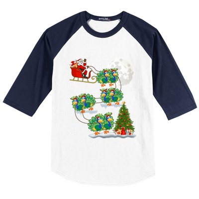 Funny Xmas Lighting Tree Santa Riding Peacock Christmas Funny Gift Baseball Sleeve Shirt