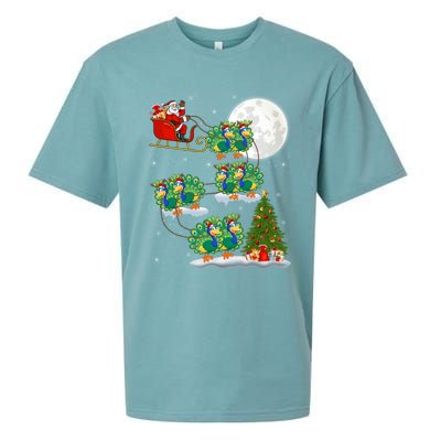 Funny Xmas Lighting Tree Santa Riding Peacock Christmas Funny Gift Sueded Cloud Jersey T-Shirt