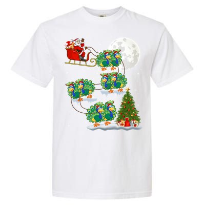 Funny Xmas Lighting Tree Santa Riding Peacock Christmas Funny Gift Garment-Dyed Heavyweight T-Shirt