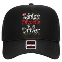 Funny Xmas Lighting Santas Favorite Bus Driver Christmas High Crown Mesh Back Trucker Hat