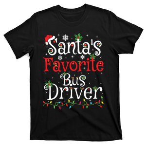 Funny Xmas Lighting Santas Favorite Bus Driver Christmas T-Shirt