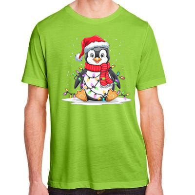 Funny Xmas Matching Santa Hat Penguin Christmas Tree Lights Adult ChromaSoft Performance T-Shirt