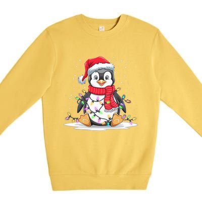 Funny Xmas Matching Santa Hat Penguin Christmas Tree Lights Premium Crewneck Sweatshirt