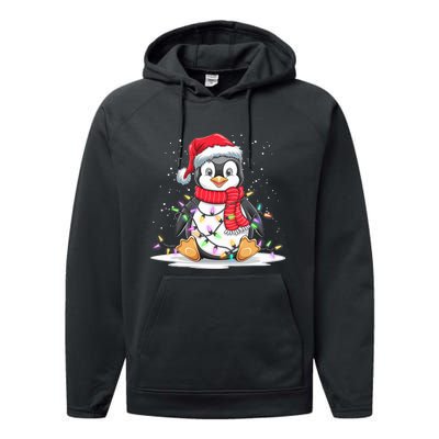 Funny Xmas Matching Santa Hat Penguin Christmas Tree Lights Performance Fleece Hoodie