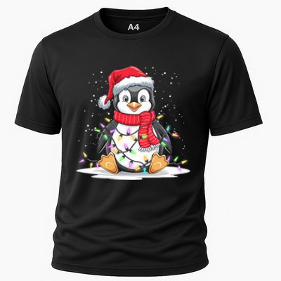 Funny Xmas Matching Santa Hat Penguin Christmas Tree Lights Cooling Performance Crew T-Shirt