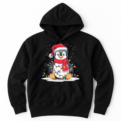 Funny Xmas Matching Santa Hat Penguin Christmas Tree Lights Hoodie