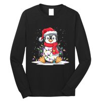 Funny Xmas Matching Santa Hat Penguin Christmas Tree Lights Long Sleeve Shirt