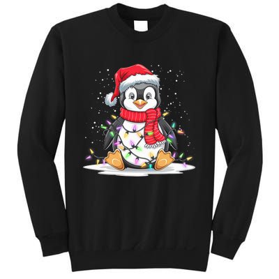 Funny Xmas Matching Santa Hat Penguin Christmas Tree Lights Sweatshirt