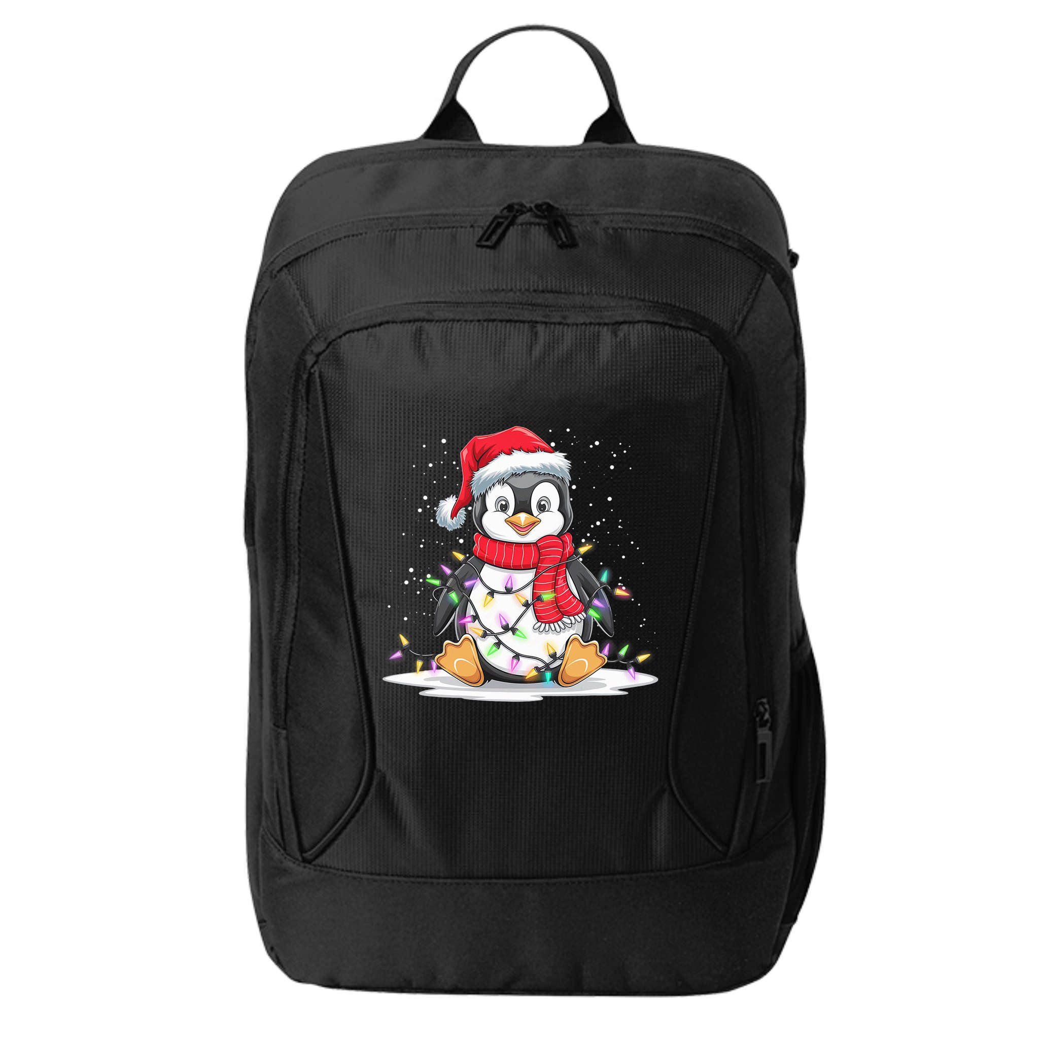 Funny Xmas Matching Santa Hat Penguin Christmas Tree Lights City Backpack