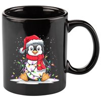 Funny Xmas Matching Santa Hat Penguin Christmas Tree Lights 11oz C Handle Ceramic Mug