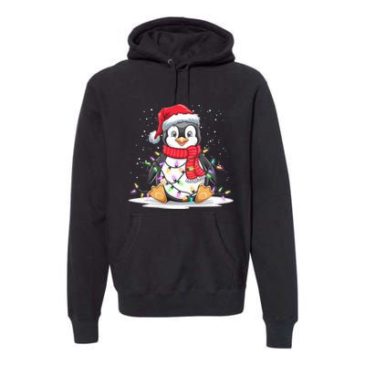 Funny Xmas Matching Santa Hat Penguin Christmas Tree Lights Premium Hoodie