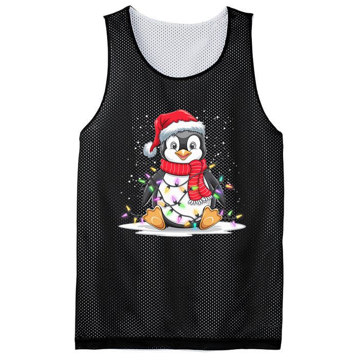 Funny Xmas Matching Santa Hat Penguin Christmas Tree Lights Mesh Reversible Basketball Jersey Tank