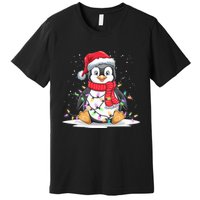 Funny Xmas Matching Santa Hat Penguin Christmas Tree Lights Premium T-Shirt