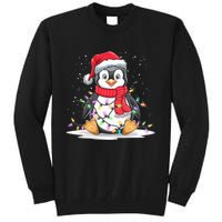 Funny Xmas Matching Santa Hat Penguin Christmas Tree Lights Tall Sweatshirt