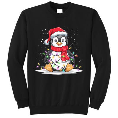 Funny Xmas Matching Santa Hat Penguin Christmas Tree Lights Tall Sweatshirt