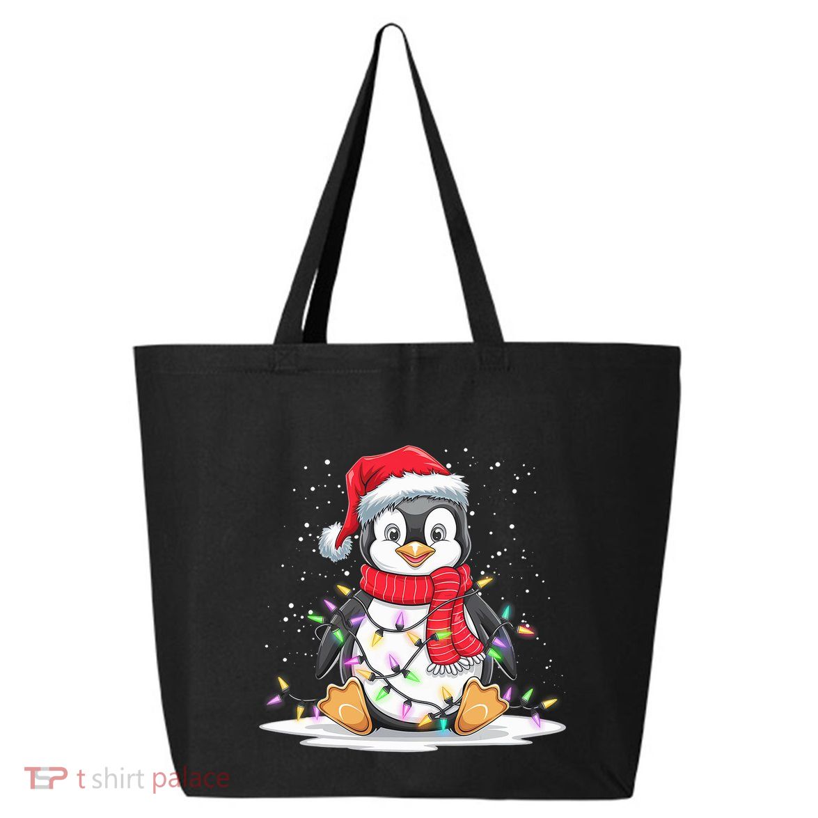Funny Xmas Matching Santa Hat Penguin Christmas Tree Lights 25L Jumbo Tote