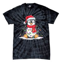 Funny Xmas Matching Santa Hat Penguin Christmas Tree Lights Tie-Dye T-Shirt