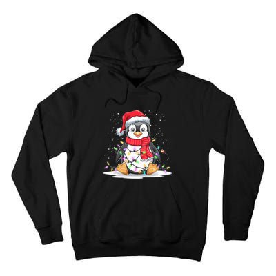 Funny Xmas Matching Santa Hat Penguin Christmas Tree Lights Tall Hoodie