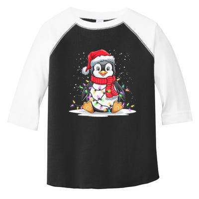 Funny Xmas Matching Santa Hat Penguin Christmas Tree Lights Toddler Fine Jersey T-Shirt