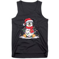 Funny Xmas Matching Santa Hat Penguin Christmas Tree Lights Tank Top