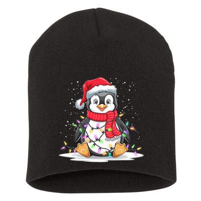 Funny Xmas Matching Santa Hat Penguin Christmas Tree Lights Short Acrylic Beanie