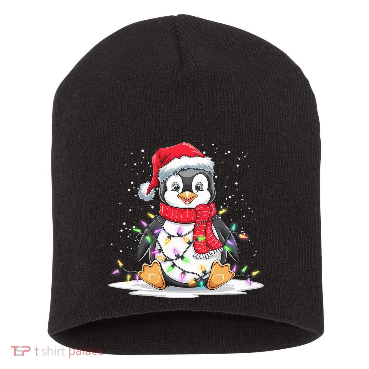 Funny Xmas Matching Santa Hat Penguin Christmas Tree Lights Short Acrylic Beanie