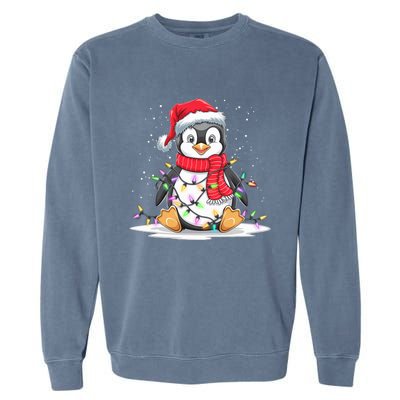 Funny Xmas Matching Santa Hat Penguin Christmas Tree Lights Garment-Dyed Sweatshirt