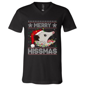 Funny Xmas Merry Hissmas Possum Lovers Opossum Christmas V-Neck T-Shirt