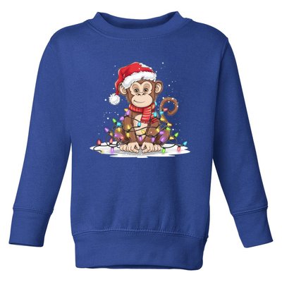 Funny Xmas Matching Santa Hat Monkey Christmas Tree Lights Great Gift Toddler Sweatshirt